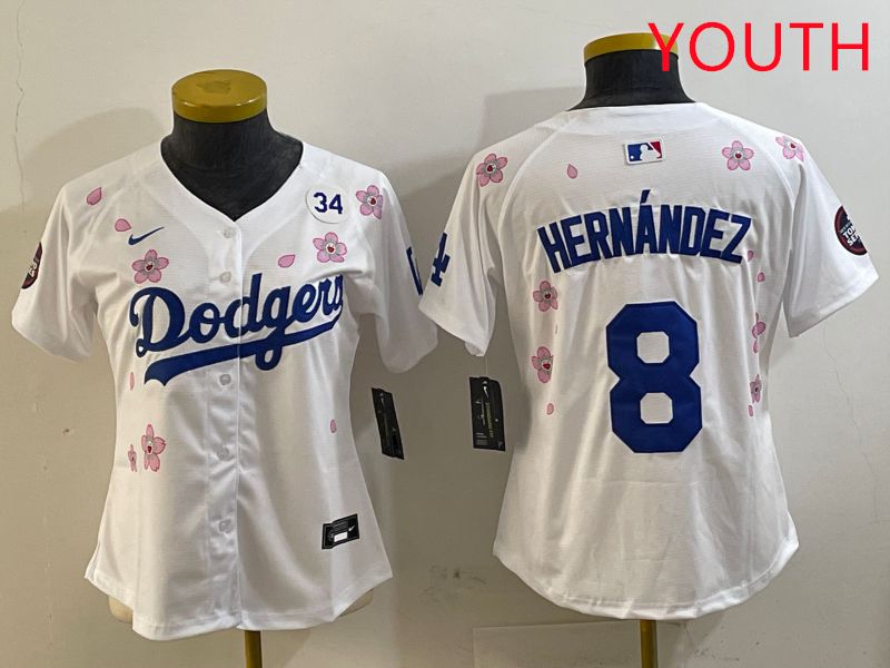 Youth Los Angeles Dodgers #8 Hernandez Sakura Edition 2025 Nike MLB Jersey style 2->youth mlb jersey->Youth Jersey